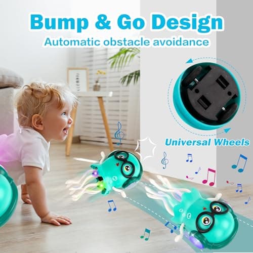 Dancing Octopus Baby Toys, Light Up Music Tummy Time Toys with 2 Flash Lights,Moving Electric Crawling Squid Toy for Babies with 1 Wheel,Baby Toy for 3 4 5 Year Old Boy Girl Christmas Birthday Gifts - Thumbnail 3