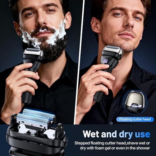 Electric Foil Shavers for Men Electric Razor with 4D Flex Floating Heads,Rechargeable Beard Trimmer with LED Display,Cordless Face Shaver for Travel,IPX6 Waterproof Wet Dry Face Razor,USB Type C - Thumbnail 4