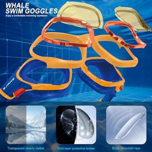 Whale Swim Goggles, HD Anti-Fog Goggles, Unisex | 100% UV Protection | Anti-Fog Design (Sunset Orange-Blue) - Thumbnail 4
