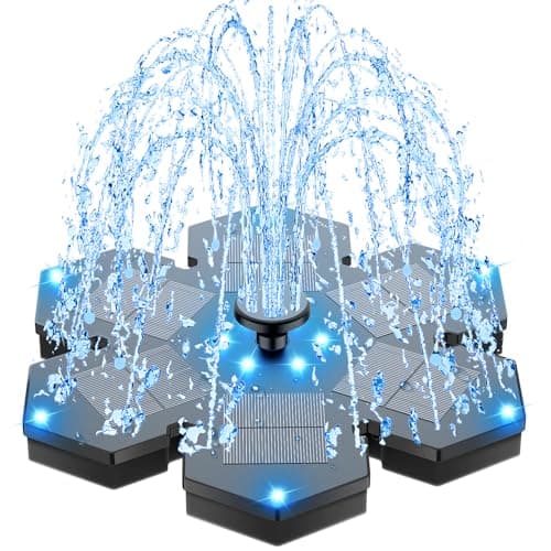 SZMP Solar Fountain Upgraded, 3.5W Snowflake Double Layer Colorful Lights, 2000mAh Battery 4 Fixes & 7 Nozzles, Solar Bird Bath Fountain for Garden Patio Pond Outdoor Décor - Image 1