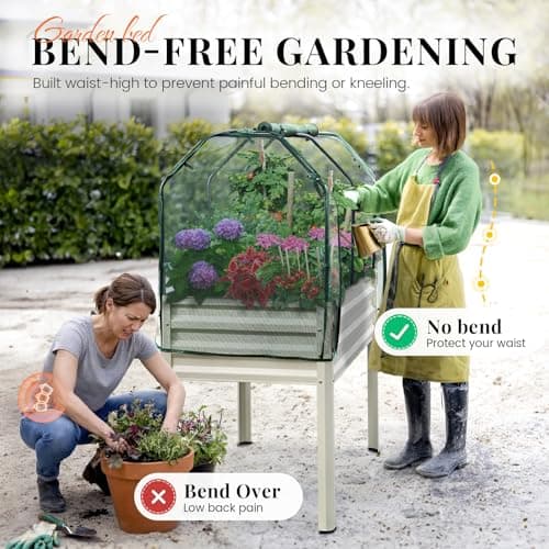 King Bird Large Raised Garden Bed with Netting Galvanized Elevated Planter Box with Legs 48×24×56 in for Backyard, Patio, Balcony, 400lb Capacity, Beige - Thumbnail 3
