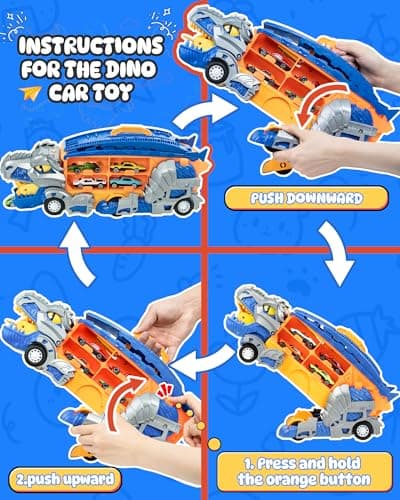 Cozycharm 13 in 1 Dinosaur Toys for Kids 3-6, Carrier Truck Race Track Toddlers Toys, Foldable Track Playset,Dinosaur Truck with 12 Die-Cast Racing Car Toys, Xmas Gifts for Boys Girls - Thumbnail 3