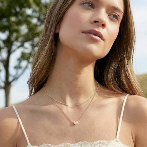 MTMY Dainty Layered Heart Necklace for Women, 14K Gold Plated CZ Love Heart Pendant Choker Necklace with Adjustable Chain Jewelry Gift(beaded) - Thumbnail 3