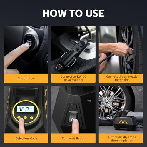 Tire Inflator Portable Air Compressor, Air Pump for Car Tires, 12V DC-Powered Auto Pump with Digital Pressure Gauge, Emergency LED Light - Car Accessories for Car, Motorcycles, Bicycle, Ball, Balloons - Thumbnail 6
