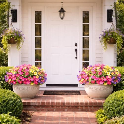 ENXWEI Artificial Flowers for Outdoors, 8 Bundles Faux Silk Spring Flowers for Outside for Planter Front Door Porch Yard Patio Window Box Home Decor (8pcs-4color) - Thumbnail 4