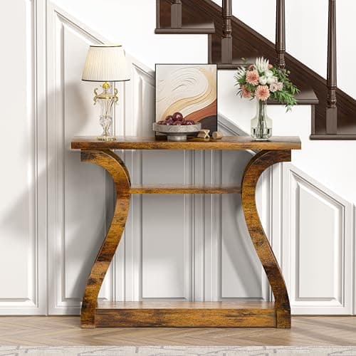 UODERS Wooden Console Table with Curved Legs and Shelf, 3-Tier Modern Accent Narrow Sofa Table for Entrance Area, Living Room, Hallway, 47 in Wide Wood Console Table for Entryway (Retro) - Thumbnail 5