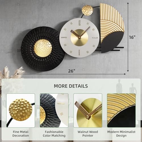 Tiuposr 26x16 Inches Large Modern Irregular Wall Clock, Unique Silent No-Ticking Battery Operated Decorative Clocks for Living Room, Bedroom, Kitchen, Home Office, Entryway - Thumbnail 2