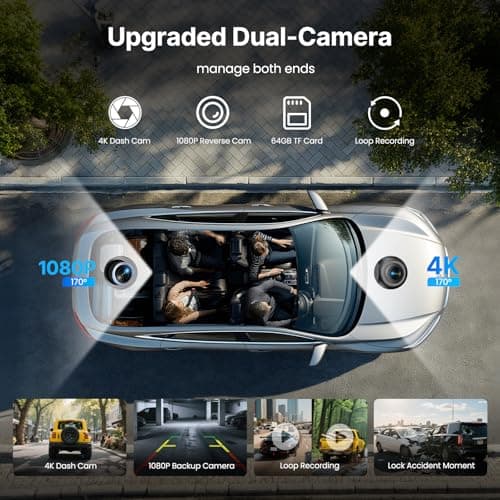 9''HD Carplay Screen for Car 4K Dash Cam&1080P Backup Camera with Apple Carplay&Android Auto Voice Control GPS DVR Call Music Message Mirror Link Airplay/Android Cast Fit Pickup Truck SUV MPV RV - Thumbnail 6