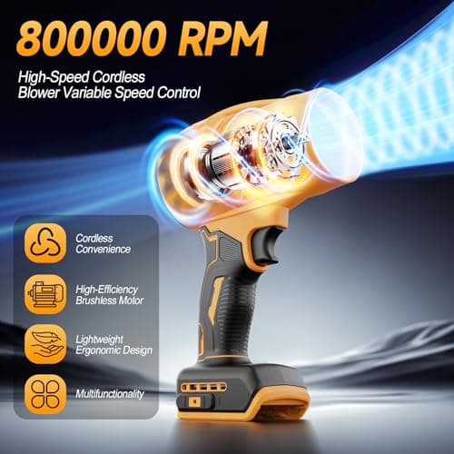 Cordless Leaf & Dust Blower Compatible with DEWALT 20V Battery, Jet Fan with Brushless Motor, Handheld Air Blower for Car Drying, Lawn Care, Home Cleaning (Tool Only，No Battery) - Thumbnail 2