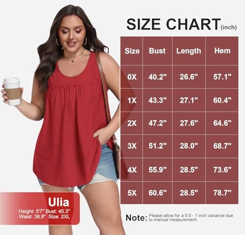 Lastshe Plus Size Sleeveless Tunic Tops for Women Summer Tops for Women Stretchy Sleeveless Tunic, Red, 3X - Thumbnail 6