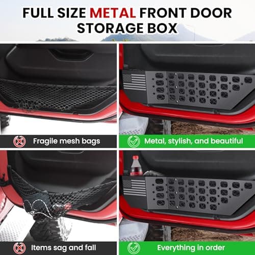 DIAMOOKY Metal Front Door Pocket Storage Box for Jeep Wrangler JL JLU 4XE 2018-2026 & Gladiator JT 2020-2023 2024 2025 2026 Accessories Door Storage Organizer Molle Panels (Not for Power Seats), 2PCS - Thumbnail 6