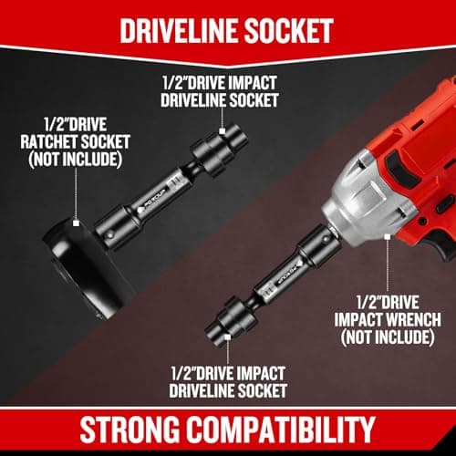 9-Piece 1/2'' Drive Driveline Limited Clearance Socket Set, 12-Point Metric Impact Swivel Socket Set, Cr-Mo Steel with Storage Case for Automotive & Industrial - Thumbnail 6