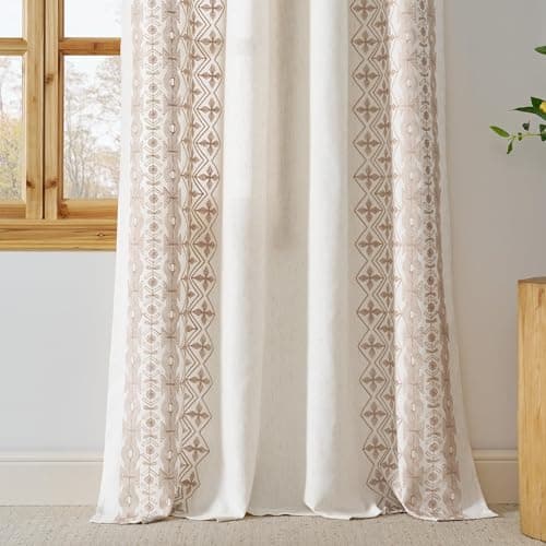 NICETOWN 102" Long Thick Cream Linen Curtains Light Sand Floral Pattern - Elegant Drapes for French Sliding Door, Farmhouse Style Privacy Enhancing Floor to Ceiling Window Treatments, 52 x 102, 2 Pcs - Thumbnail 5