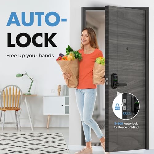 HEI LIANG Smart Door Handle with Biometric Fingerprint,Keypad Keyless Entry Door Lock for Front Door,5-in-1 Electronic Door Lock with App Control,Auto Lock,Reversible for Left/Right Hand,Deep Black - Thumbnail 6