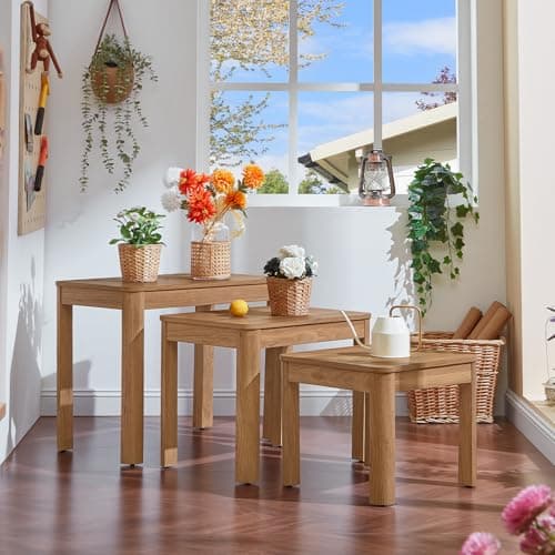 Joaxswe Farmhouse Nesting Tables Set of 3, Brown - Thumbnail 3