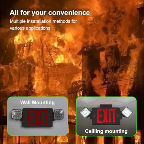 CM MZY Black Housing Exit Sign with Emergency Light, Red Exit Signs with Battery Backup,Combo for Business,Two Adjustable Square Head,US Standards,UL Certified,120V/277V AC,1 Pack - Thumbnail 6