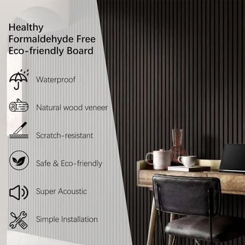 ARMURO Wood Panels for Wall, Wood Slat Wall Panel - 2 Pack, Black Wood Slats for Wall, Natural Smoked Wood Veneer Accent Wall Panels, Acoustic Slat Wood Wall Panels - 12.6" W x 94.5" L - Thumbnail 5