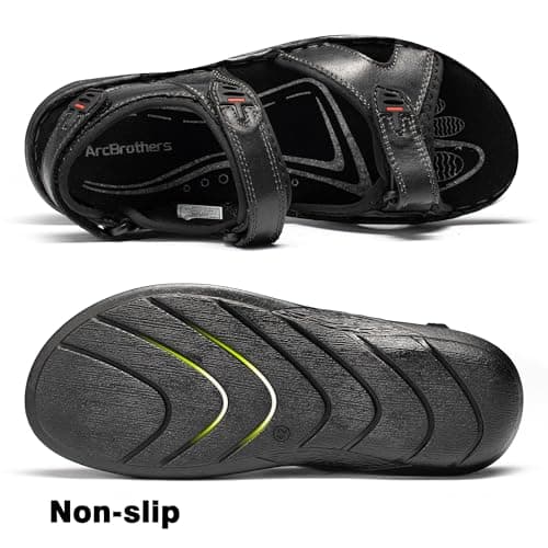ArcBrothers Men's Premium Leather Sandals - Classic Roman Style Open Toe Sandals - Cushioned Heel, Non-Slip & Sturdy Support - Thumbnail 6