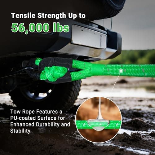 DAJOUJS Kinetic Recovery Tow Rope 7/8" x 30ft Tow Strap 48500lbs Snatch Strap with 2Pcs Soft Shackles 56000lbs Break Strength Heavy Duty Kinetic Towing Rope for Truck ATV UTV Offroad Recovery Rope Kit - Thumbnail 2