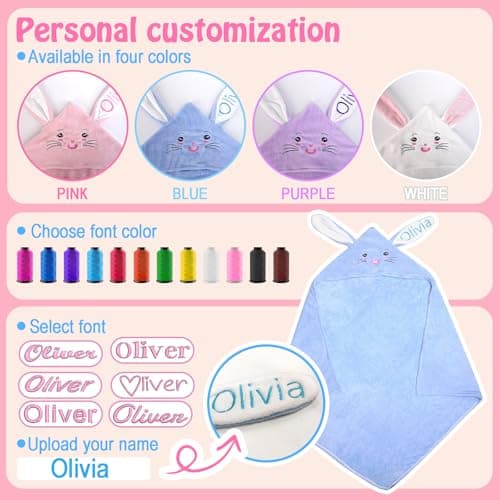Individz Custom Hooded Bath Towel with Name, Personalized Highly Absorbent Bunny Towels, Baby Bath Towels for Girls Boys, Easter Brithday Shower Gifts for Baby, Toddler, Newborn (Purple) - Thumbnail 4