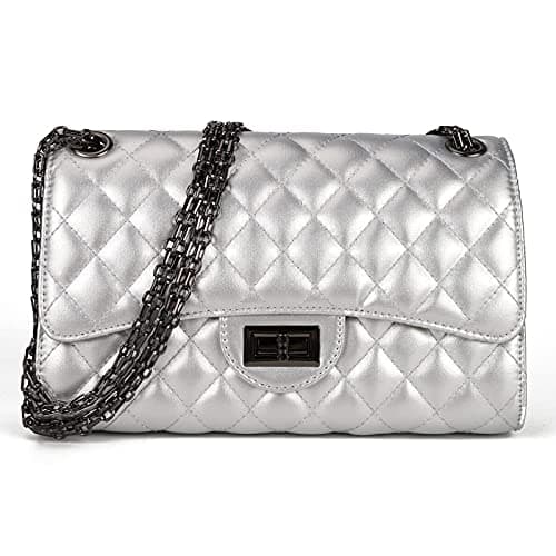 Gladdon Quilted Crossbody Purse for Women Trendy Ladies Shoulder Bag with Chain Designer Purses Silver - Image 1