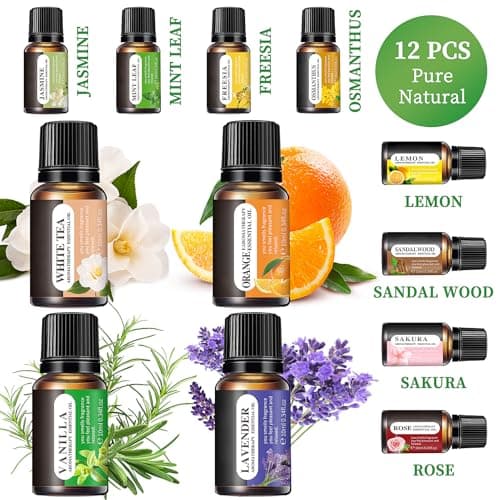 Essential Oils Set, 12 Scents, 10 ML Bottles, Lavender, Lemon, Rose, Jasmine, Vanilla, Sandalwood and More, for Humidifiers, Diffusers, Aromatherapy - Thumbnail 5
