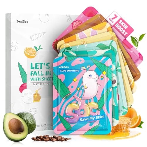 ZealSea Face Masks Skincare for Women, Variety 7Days Facial Sheet Mask Set for Deep Hydrating & Glow, Daily Self-Care Gift & Family Moment for Teens Kids Girls Birthday Party, Safe for all Skin types - Image 1