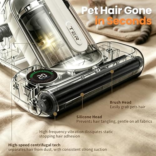 TER Bed Vacuum Cleaner, Smart Dust Sensor, HEPA Filter, 16Kpa Strong Suction & 35000 RPM Tapping, 131°F Heat, 5-in-1 Deep Cleaning Mattress Vacuum Cleaner UV for Bed/Couch/Pet Hair (Corded) - Thumbnail 3