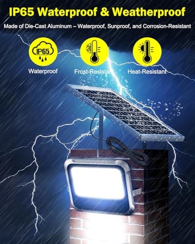 Engrepo Solar Light Outdoor, 10000mAh Luces Solares Solar Powered Security Flood Light Outside 3000LM IP65 Waterproof Dusk to Dawn with Remote Control and 8.2 ft Cable for Yard, Garden, Shed, Barn. - Thumbnail 5