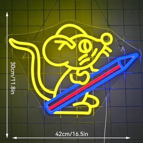 NXYX Pencil Neon Sign for Wall Decor Pencil Mouse School Neon Light Back To School Gift Back To School Gift USB Powered Led Light for Classroom Kidroom Dorm Wall Bookshelf Decor 11.8"*16.5" - Thumbnail 3