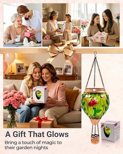 TEYIGARDEN Glass Hot Air Balloon Solar Lantern with Flame - Thumbnail 6
