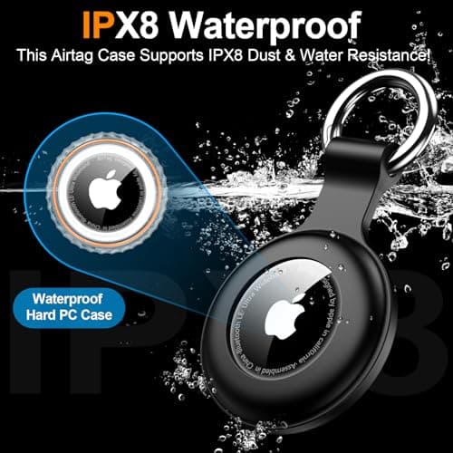 4Pack,Compatible with Airtag Holder Case with Keychain IPX8 Waterproof,Shockproof GPS Tag Tracker Cover [Anti-Scratch] [PC+Silicone] for Item Finders Case for Pets,Kids,Luggages-Black/Blue/Green/Red - Thumbnail 2