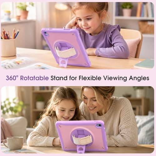 ProCase Kids Case for iPad A16 11th Gen 11" 2025/iPad 10th Gen 10.9" 2022 with Screen Protector, Fully-Body Shockproof Rugged Protective Cover with Rotatale Stand Hand/Shoulder Strap -Purplepink - Thumbnail 3