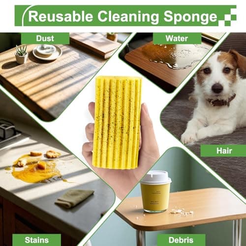 Jeymei 4-Pack Damp Clean Duster Sponge Brush for Cleaning Blinds, Glass, Baseboards, Vents, Railings, Mirrors, Window Track Grooves and Faucets (Yellow) - Thumbnail 4