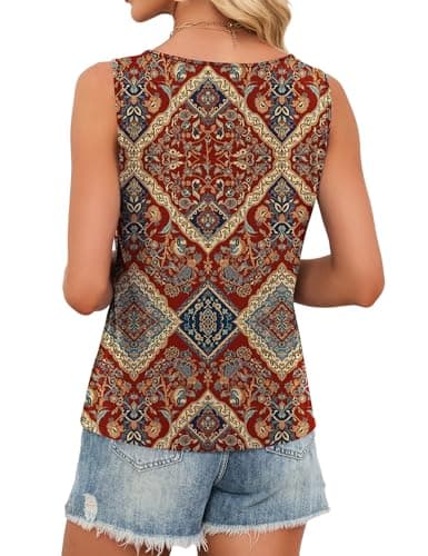 JUSTFASHIONNOW Boho Tank Tops for Women V Neck Sleeveless Tops Dressy Casual Blouses Work Shirts Summer Beach Vacation Clothes(Wine Red, X-Large) - Thumbnail 6