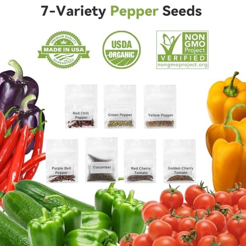 inbloom 12-Pod Pepper Seed Pod Kit for AeroGarden, iDOO, Ahopegarden Hydroponic Growing System, Include Cucumber, Red&Golden Tomato, Red Chili Pepper, Green&Yellow Pepper, Purple Pepper, 400+ Seeds - Thumbnail 2