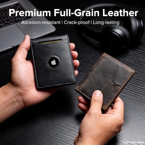 furid Air Tag Wallet Men: Wallet with Airtag Holder - Wallet for Airtag Men Slim Minimalist with ID Window RFID Leather Wallet - Thumbnail 4