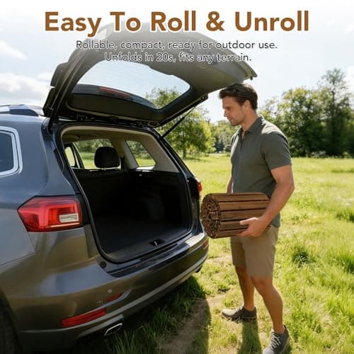 Buymoth 8FT Wooden Garden Pathway,Roll Out Decorative Straight Outdoor Walkway,Weather-Resistant & Non-Slip Patio Boardwalk for Garden,Backyard, Beach, Wedding Party Pathways (Brown, 8') - Thumbnail 6