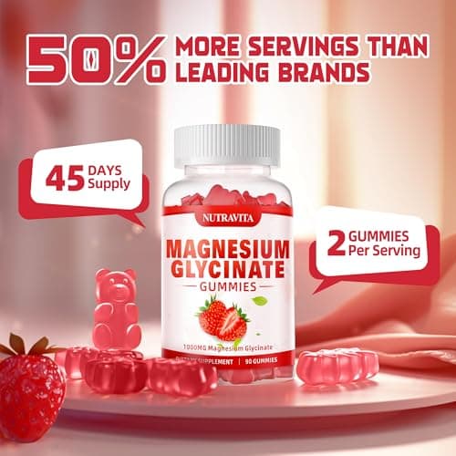 Magnesium Glycinate Gummies 1000mg with Magnesium L-Threonate,Chelated Magnesium Potassium Complex Supplement with VitD, B6, CoQ10, Calcium,Supports for Memory, Calm, Mood - 90 Gummies Strawberry - Thumbnail 6