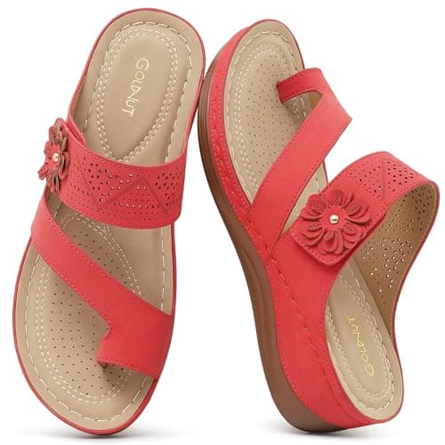 Goldnut Sandals for Women Wedge Shoes: Comfortable Orthopedic Sandals Dressy Summer Flip Flops Wedges Red Size 10 - Image 1