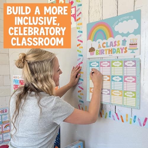 Happy Birthday Bulletin Board Set for Classroom - Dry Erase Birthday Calendar for Classroom Decor, Reusable Class Birthdays Chart, Pastel Preschool Kindergarten Elementary Bulletin Board Decorations - Thumbnail 6