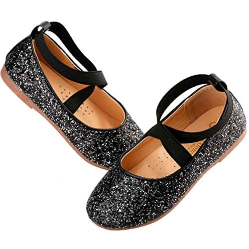 PrettyQueen Toddler Little Girls Glitter Dress Shoes Slip On Ballet Mary Jane Flats for Princess Wedding Party School Black - Thumbnail 6
