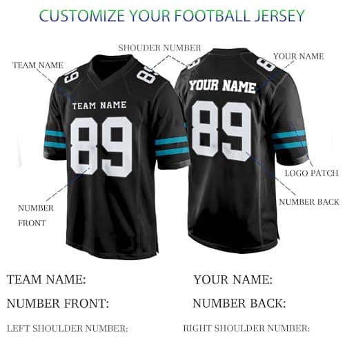 Black White Blue Custom Football Jersey for Women Men Team Clothing Name Number Jerseys Personalized Shirt Youth Kids Customized Football Uniform Fans Birthday Gift - Thumbnail 5