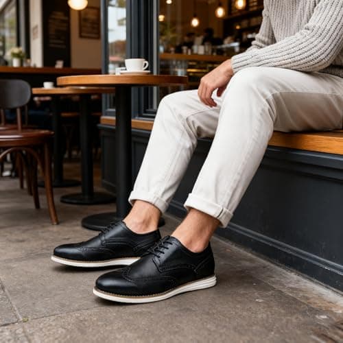 Vostey Men's Dress Shoes Leather Oxford Shoes Black Dress Shoes for Men Wingtip Casual Dress Shoes(BMY629 Black 10.5) - Thumbnail 4
