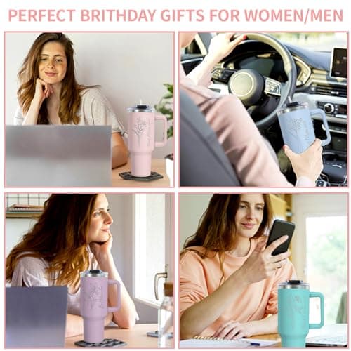 Personalized 40oz Tumbler with Handle, Customized Birth Flower Stainless Steel Insulated Tumblers with Lid Straw Custom Travel Mug Personalized Mothers Day for Women, Men (40 oz) - Thumbnail 6