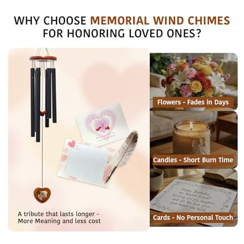 Memorial Wind Chimes with Wooden Photo Frame, 32 Inch Sympathy Windchime Outdoors for Loss of Loved One, Personalized Berevement/Memorial Gifts for Loss of Mother, Father, Husband, Friend, Pet - Thumbnail 6