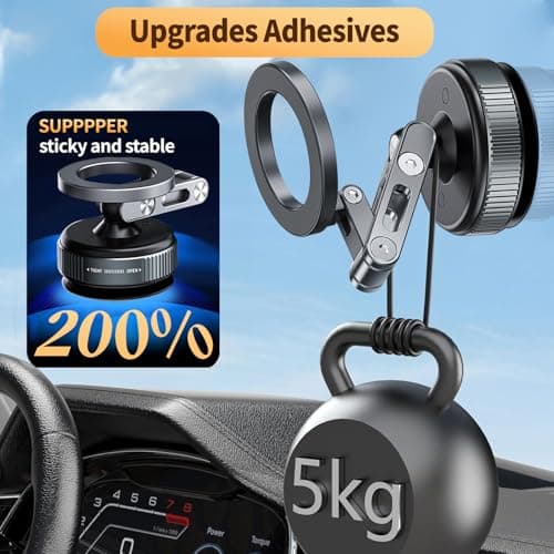 for MagSafe Car Mount – Vacuum Lock Magnetic Phone Holder with Strong Suction Cup, Adjustable Extendable Phone Stand, 360° Rotatable Dashboard & Windshield Mount for iPhone 16 15 14 13 12 Pro Max - Thumbnail 4