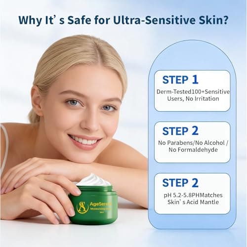AgeSerene Daily Facial Moisturizer Cream, Formulated Without Common Irritants for Those with Sensitive Skin, Squalane & Hyaluronic Acid, Moisture Barrier Repair, Long Lasting Hydration，1.7 fl oz - Thumbnail 6