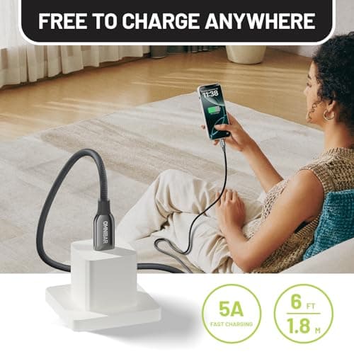 Omnibar 240W USB C to USB C Cable (6FT/Woven), Type C Charger Fast Charging Cord for iPhone 17/16/15, Nylon Braided C to C Cable Fast Charging for MacBook iPad Samsung S26/S25 Cameras Speakers Earbuds - Thumbnail 5
