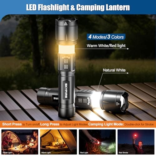 SKYFIRE LED Flashlight with Camping Light,1139LM Super Bright,701M Long Range,4500mAh Type-C Rechargeable,Aluminum Alloy,4 Gear Power Display,Multi-Mode,Shockproof for Outdoor Hiking Camping - Thumbnail 2